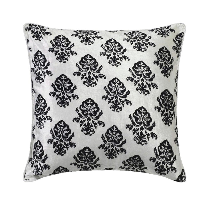 Classic Black Damask - White Velvet Throw Pillow Cover