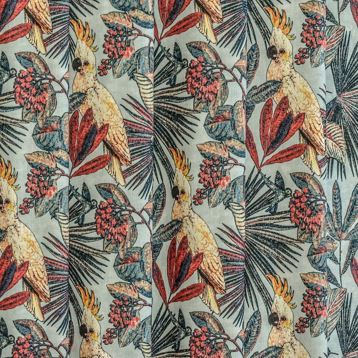 Cockatoo Love Sea Green, Red & Blue Cotton Spun Printed Fabric By The Yard