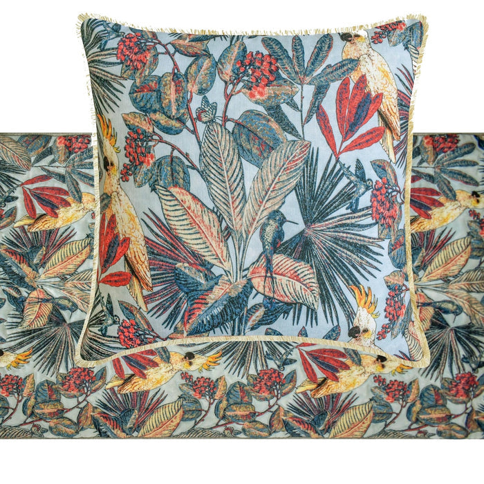 Cockatoo Ruffle - Cotton Blue Decorative Bed Runner and Pillow Cover
