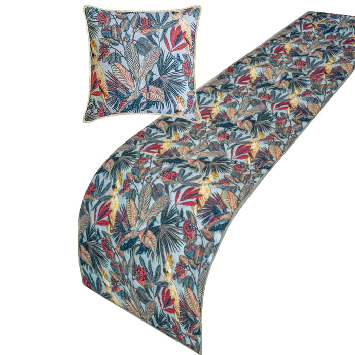 Cockatoo Ruffle - Cotton Blue Decorative Bed Runner and Pillow Cover