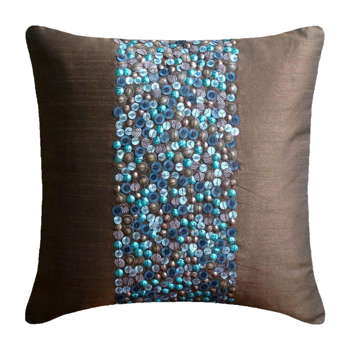 Cocoa Turq - Chocolate Brown Art Silk Decorative Euro Sham