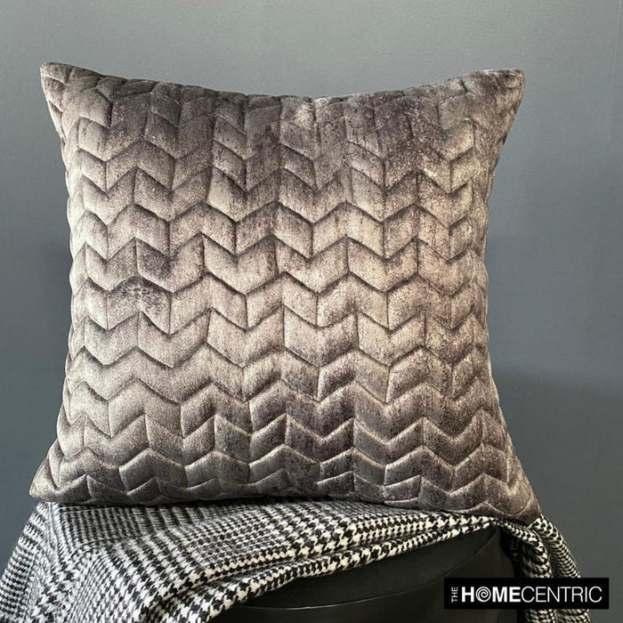Concrete Chevron - Grey Velvet Decorative Throw Pillow Cover