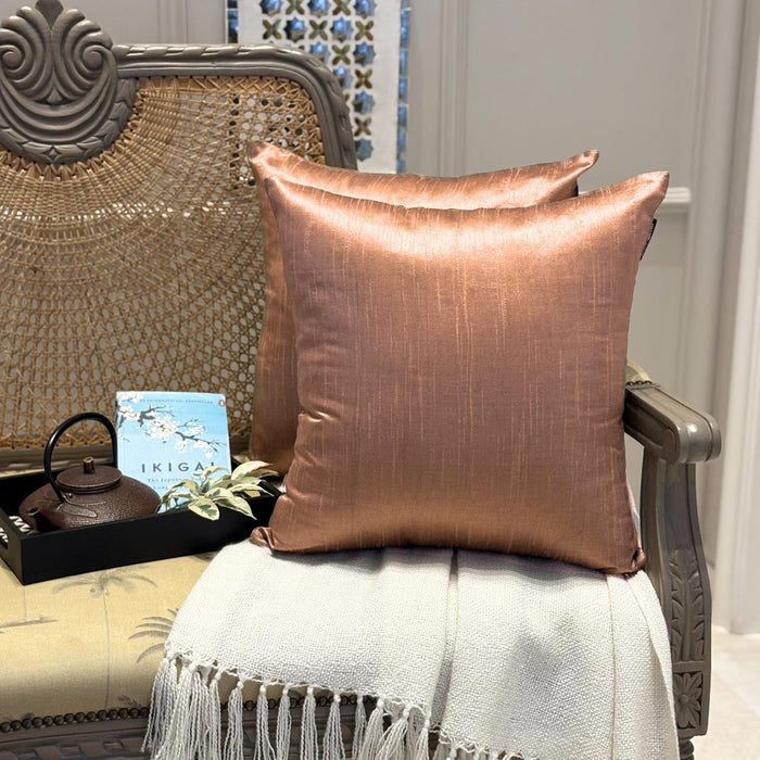 Copper Luxury Pack of 2 - Copper Art Silk Throw Pillow Cover