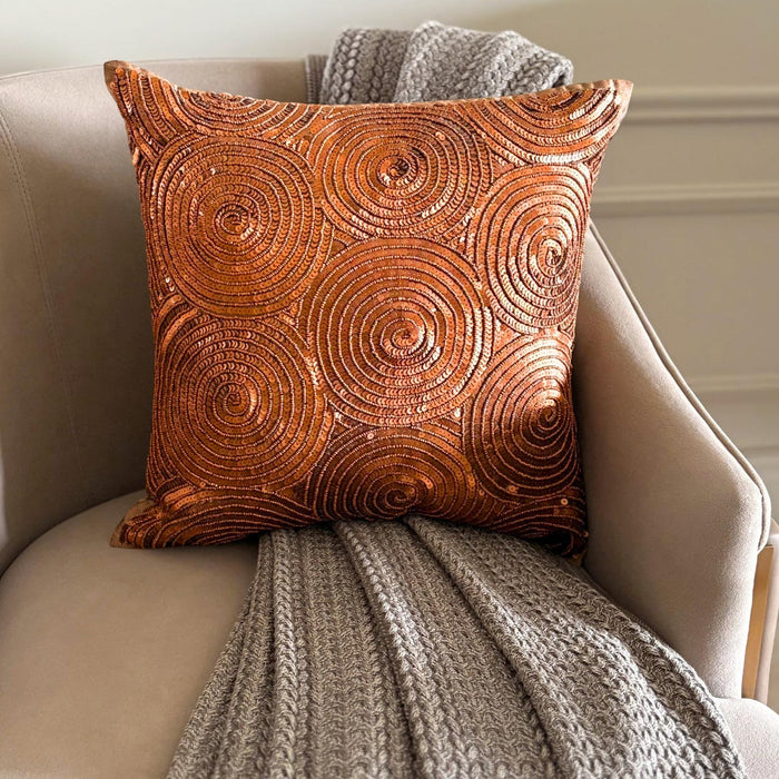 Copper Swirls - Copper Orange Art Silk Decorative Euro Sham