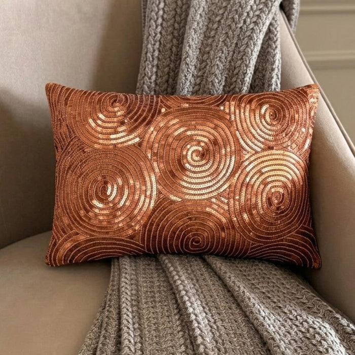 Copper Swirls - Copper Orange Art Silk Decorative Euro Sham