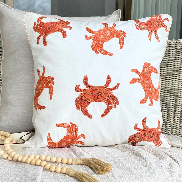 Coral Cotton Throw Pillow Cover - Crab Claw