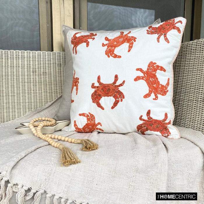 Coral Cotton Throw Pillow Cover - Crab Claw