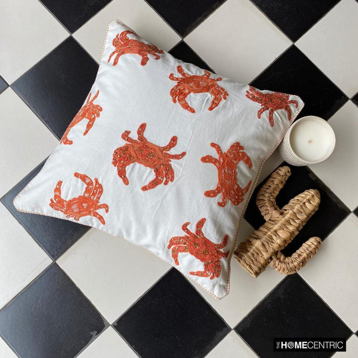 Coral Cotton Throw Pillow Cover - Crab Claw
