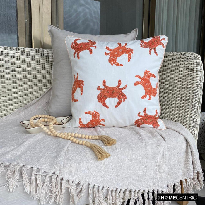 Coral Cotton Throw Pillow Cover - Crab Claw