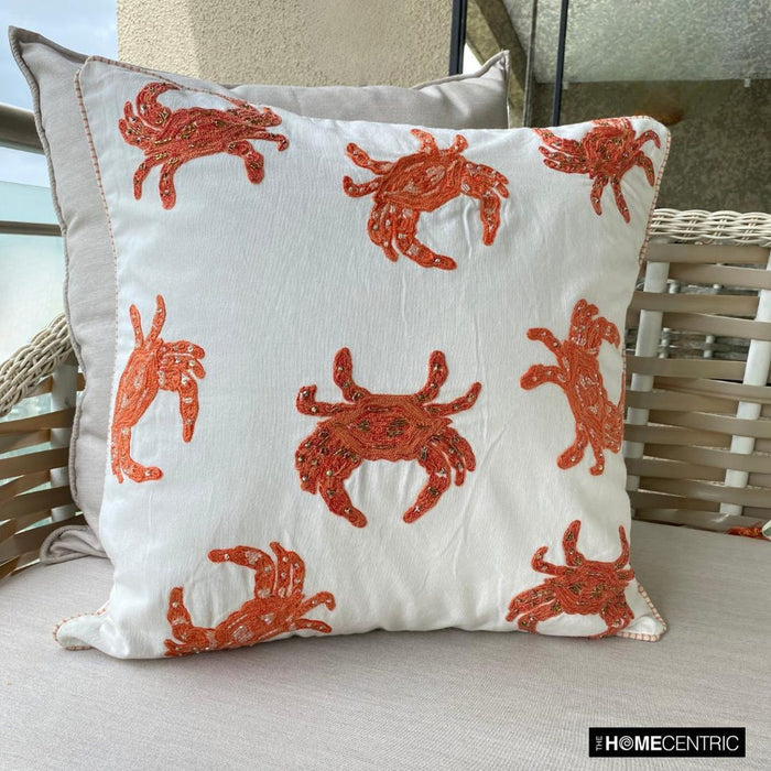 Coral Cotton Throw Pillow Cover - Crab Claw