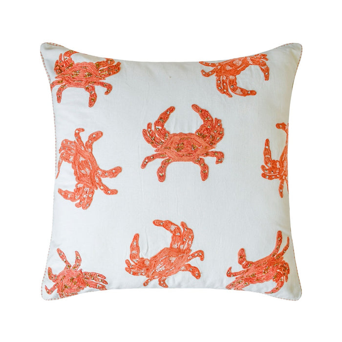 Coral Cotton Throw Pillow Cover - Crab Claw