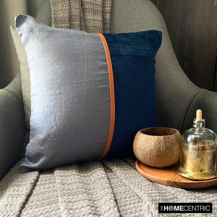 Cozy Cord Blue - Blue Corduroy & Linen Throw Pillow Cover