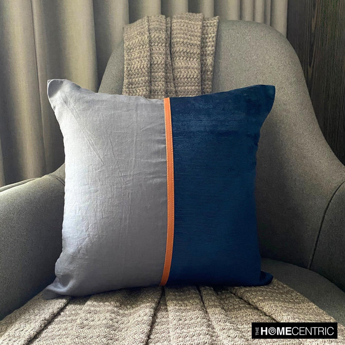 Cozy Cord Blue - Blue Corduroy & Linen Throw Pillow Cover