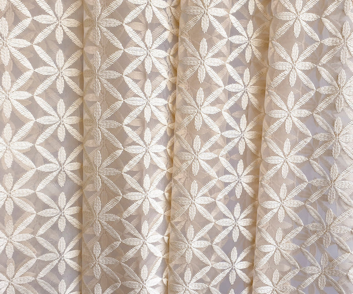 Cream Flowers Sheer Curtain Fabric By The Yard