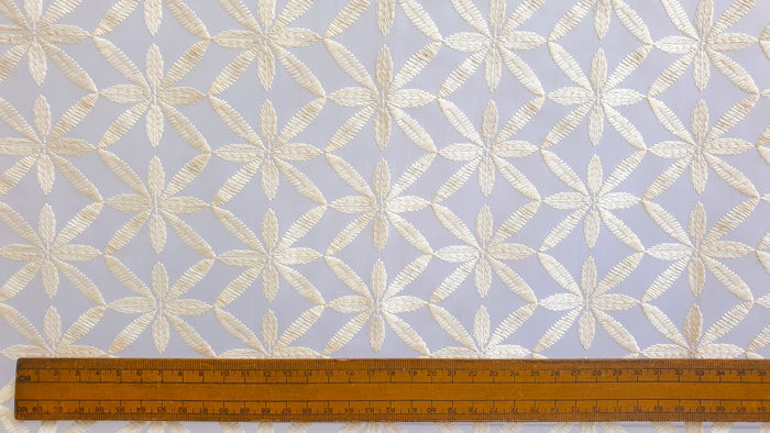 Cream Flowers Sheer Curtain Fabric By The Yard