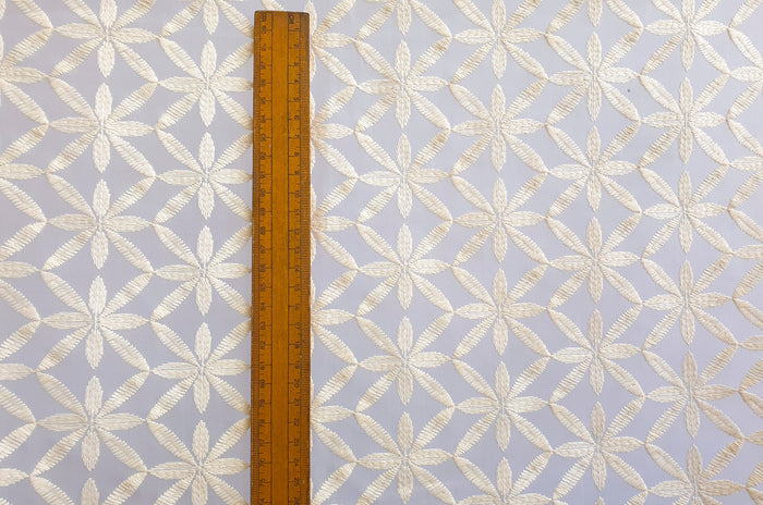 Cream Flowers Sheer Curtain Fabric By The Yard
