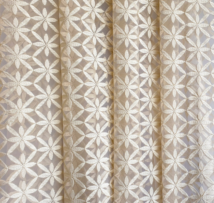 Cream Flowers Sheer Curtain Fabric By The Yard