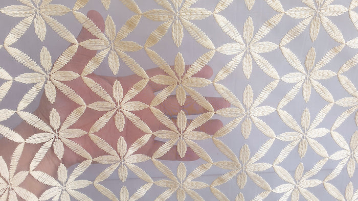 Cream Flowers Sheer Printed Velvet Embroidery Curtain Panels
