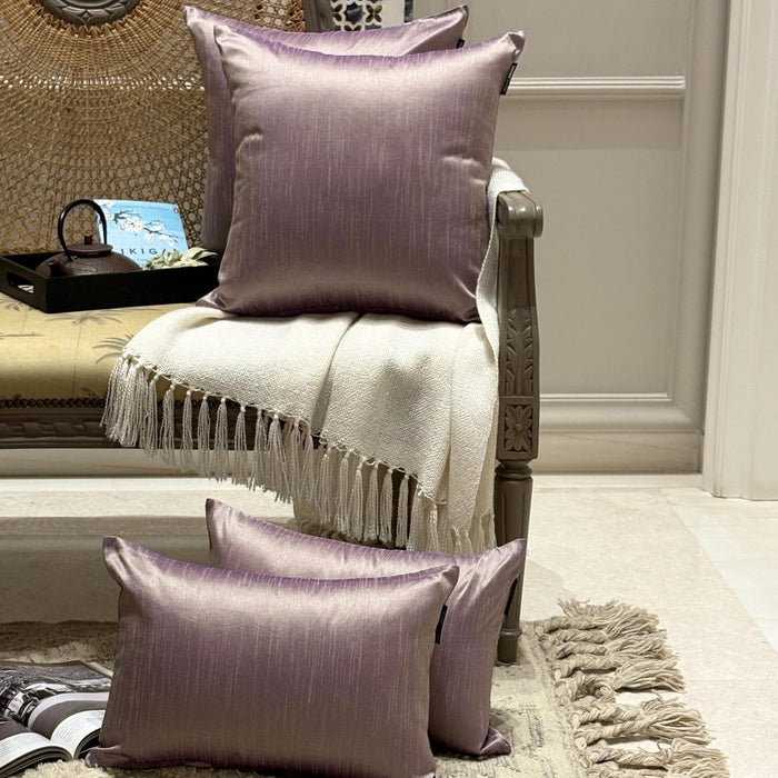 Cream Purple Luxury - Cream & Purple Silk Throw Pillow Cover Pack of 2