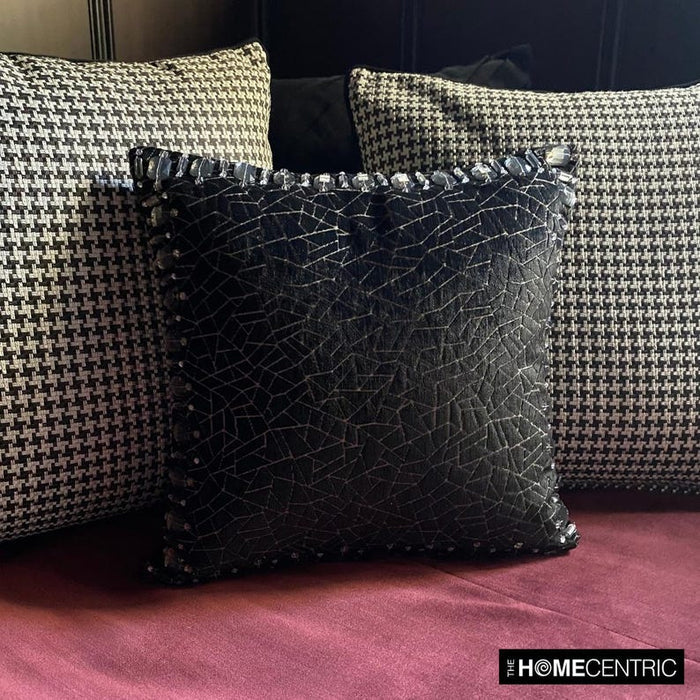 Crystal Black Mosaic - Black Velvet Decorative Throw Pillow Cover