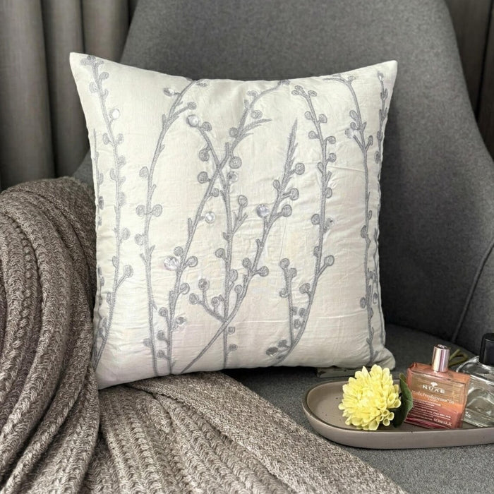 Crystal Willow - White Art Silk Throw Pillow Cover