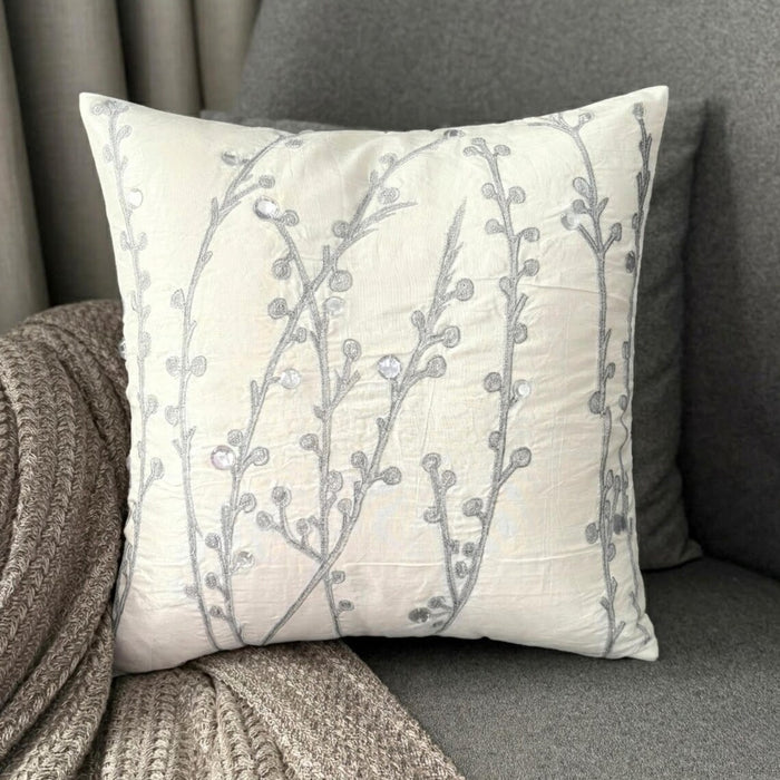 Crystal Willow - White Art Silk Throw Pillow Cover