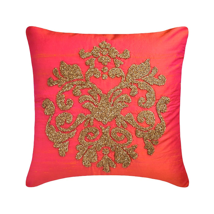 Damask Silk Blue - Blue Silk Throw Pillow Cover