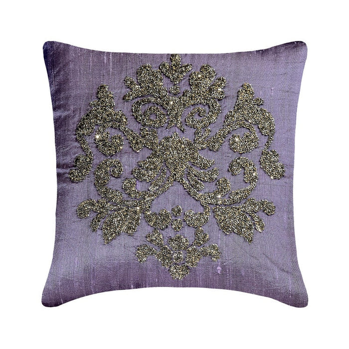Damask Silk Blue - Blue Silk Throw Pillow Cover
