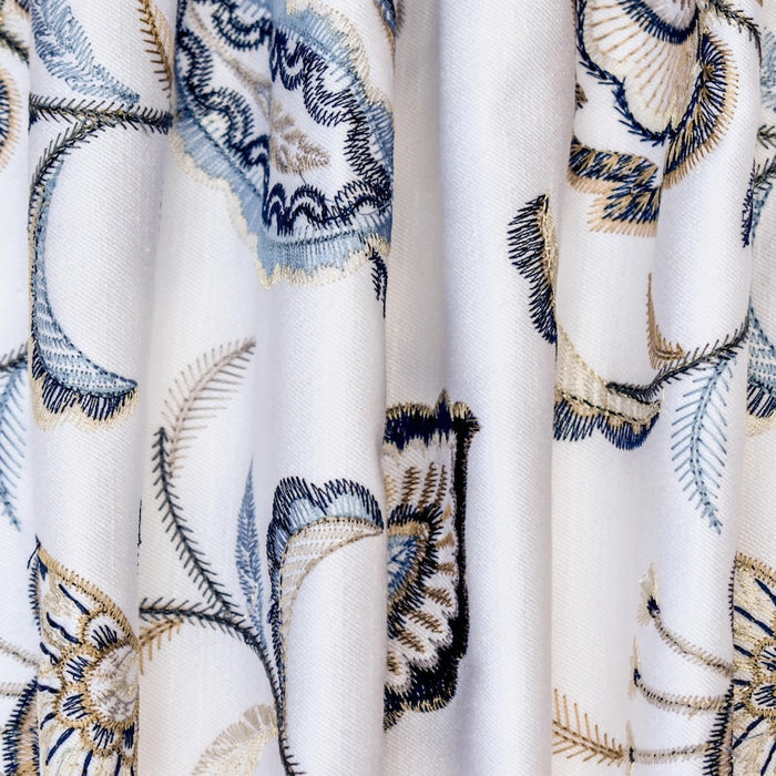 Dark Blue, Light Blue Cotton with Embroidery Fabric by the Yard