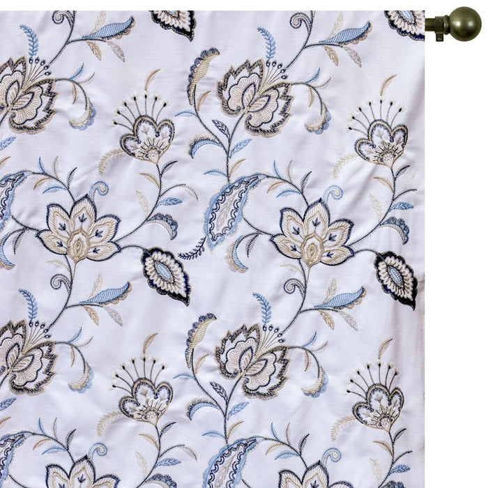 Dark Blue, Light Blue Cotton with Embroidery Fabric by the Yard