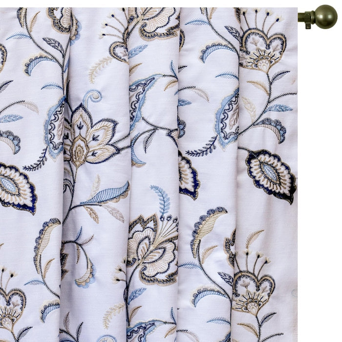 Dark Blue, Light Blue Cotton with Embroidery Fabric by the Yard