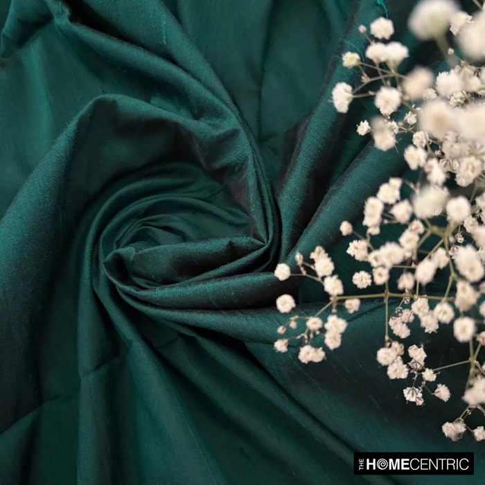 Dark Peacock Green Silk Dupioni Fabric By The Yard