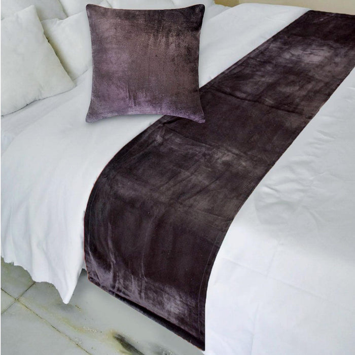 Dark Plum Velvet Plush - Velvet Purple Decorative Bed Runner and Pillow Cover