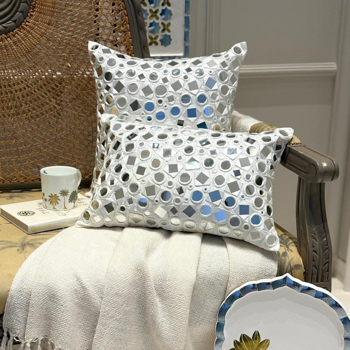 Darpan White - White Silk Throw Pillow Cover