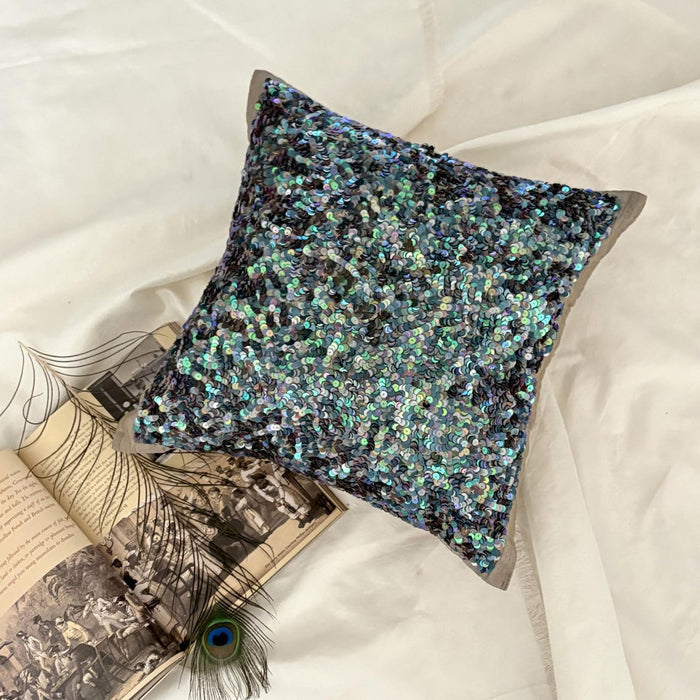 Dazzling Flora Peacock Sequins Throw Pillow Cover