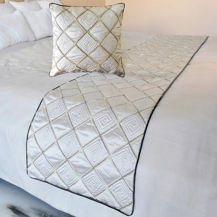 Delilah - Satin Ivory White Decorative Bed Runner and Pillow Cover