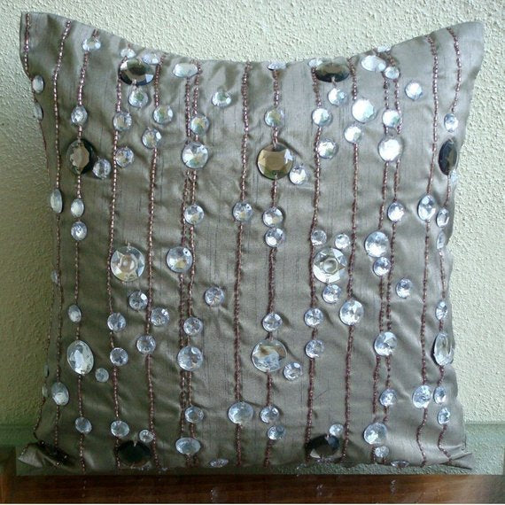 Diamond Strings Grey Silk Throw Pillow Cover