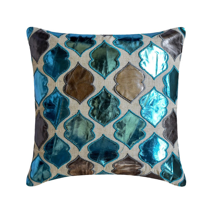 Dream Magnet - Metallic Blue Faux Leather Throw Pillow Cover