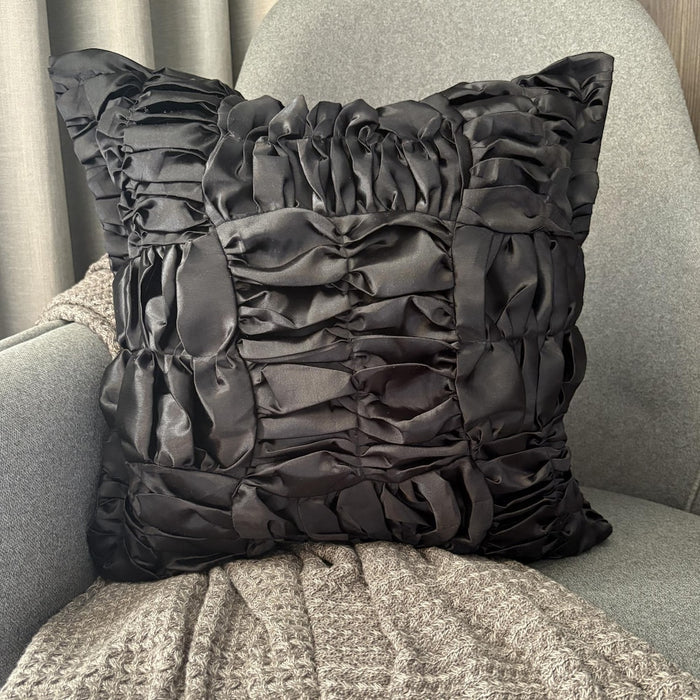Dreamy Black - Black Satin Throw Pillow Cover