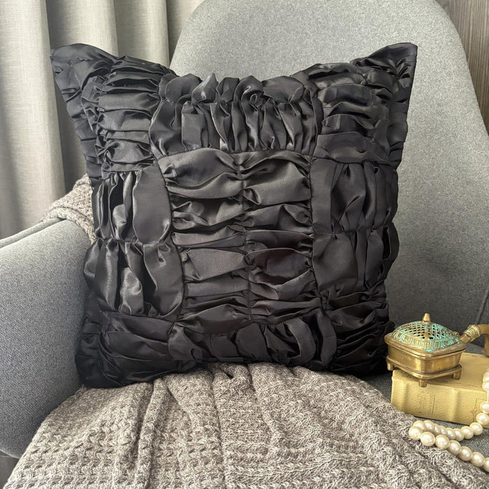 Dreamy Black - Black Satin Throw Pillow Cover