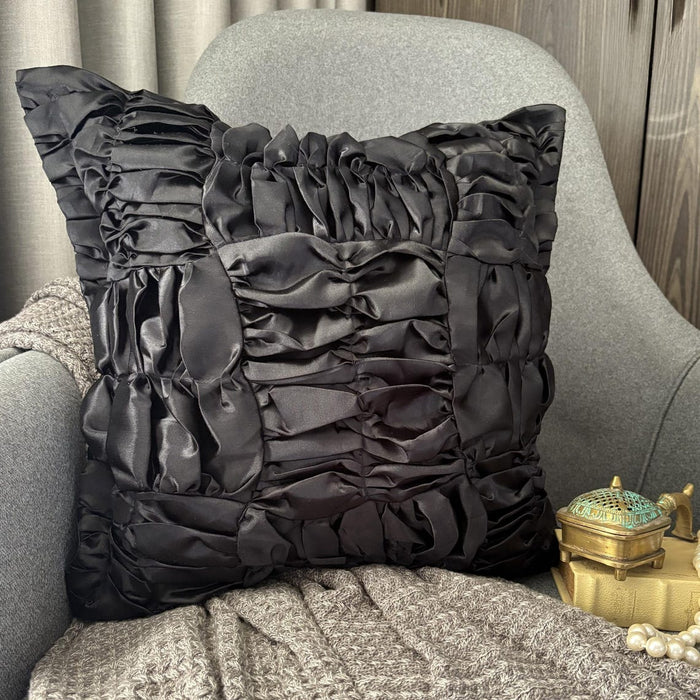Dreamy Black - Black Satin Throw Pillow Cover