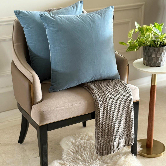 Dusty Blue Plain Velvet Throw Pillow Cover - Dusty Blue Velvet