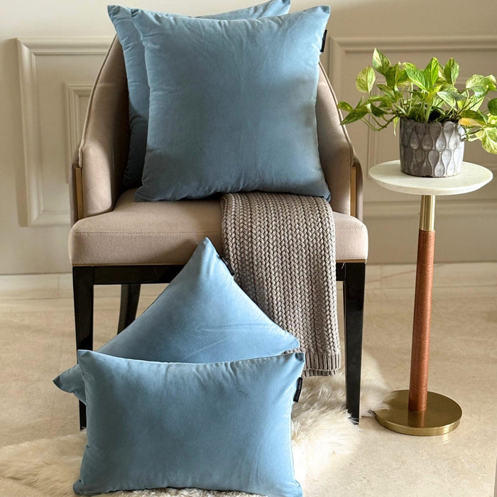 Dusty Blue Plain Velvet Throw Pillow Cover - Dusty Blue Velvet