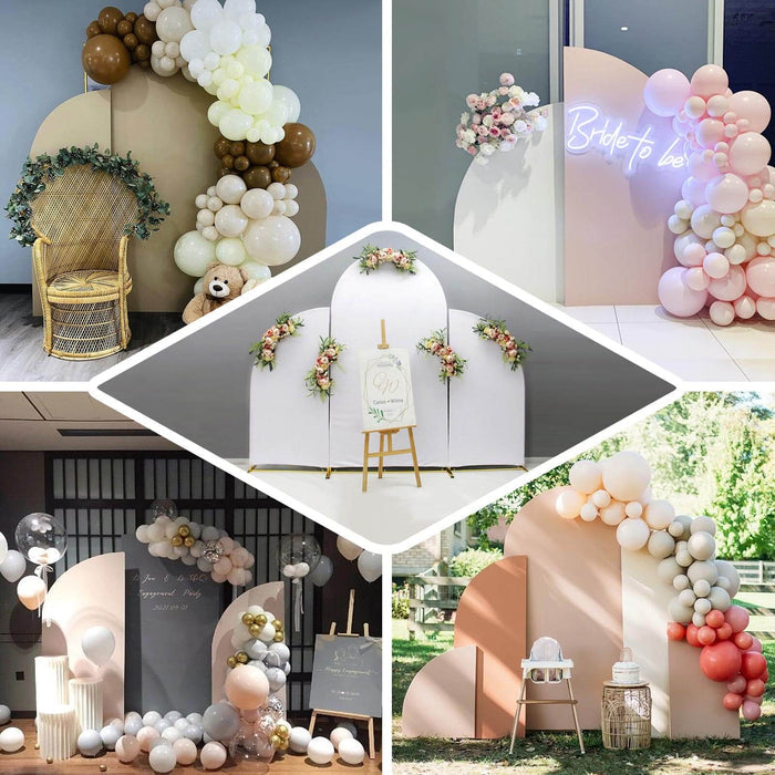 Wedding backdrop with balloons and floral arrangements for celebrations.