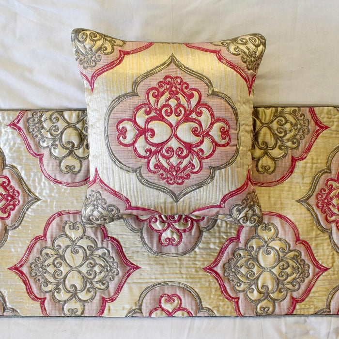 Emre - Jacquard Pink Decorative Bed Runner and Pillow Cover