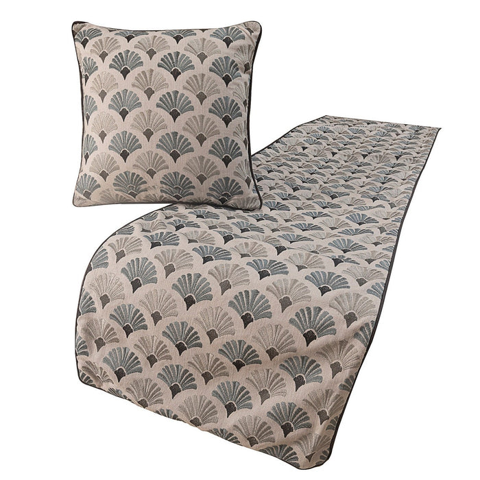 Flourish Bloom - Cotton Blue & Grey Decorative Bed Runner and Pillow Cover