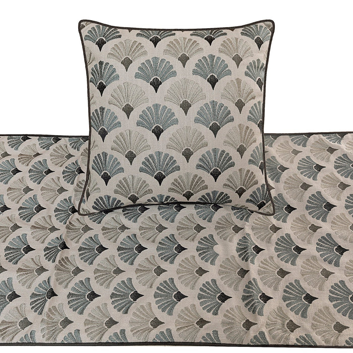 Flourish Bloom - Cotton Blue & Grey Decorative Bed Runner and Pillow Cover