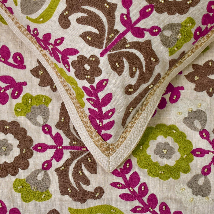 Folk Floral - Cotton Chartreuse & Berry Decorative Bed Runner and Pillow Cover