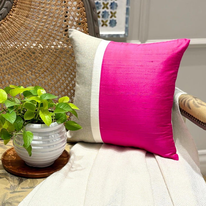 Fuchsia Silkastic  - Fuchsia Silk & Linen Throw Pillow Cover