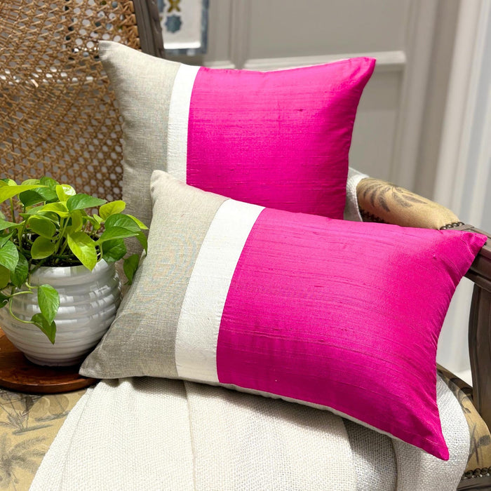 Fuchsia Silkastic  - Fuchsia Silk & Linen Throw Pillow Cover